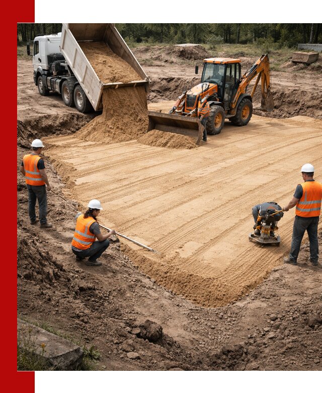 Устройство песчаной подушки для фундаментов и дорог в Елабуге